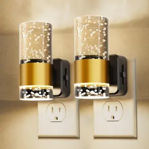 ISUNMEA LED Night Light,Dimmable Night Lights Plug into Wall, 2 Pack Acrylic Nightlight with 0-100 LM Adjustable Brightness, 3000K Plug in Night Light with Dusk to Dawn Sensor, for Bathroom Hallway
