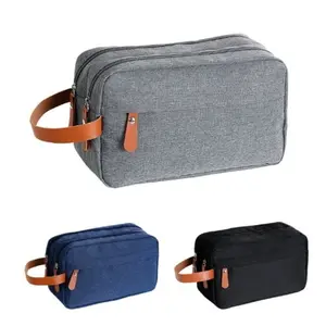 Double-layer large-capacity toiletry bag for business trips and travel, solid color Oxford cloth storage bag, portable tote bag