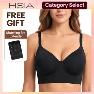 HSIA Delia Seamless Non Padded Plus Size Full Coverage Supportive Longline Underwire Bra for Large Bust T-Shirt Bra Side Smoothing Wide Back Coverage Tank Vest Bra Wide Adjustable Straps Breathable High Elastic Stretch Fit Bra for Curvy Women
