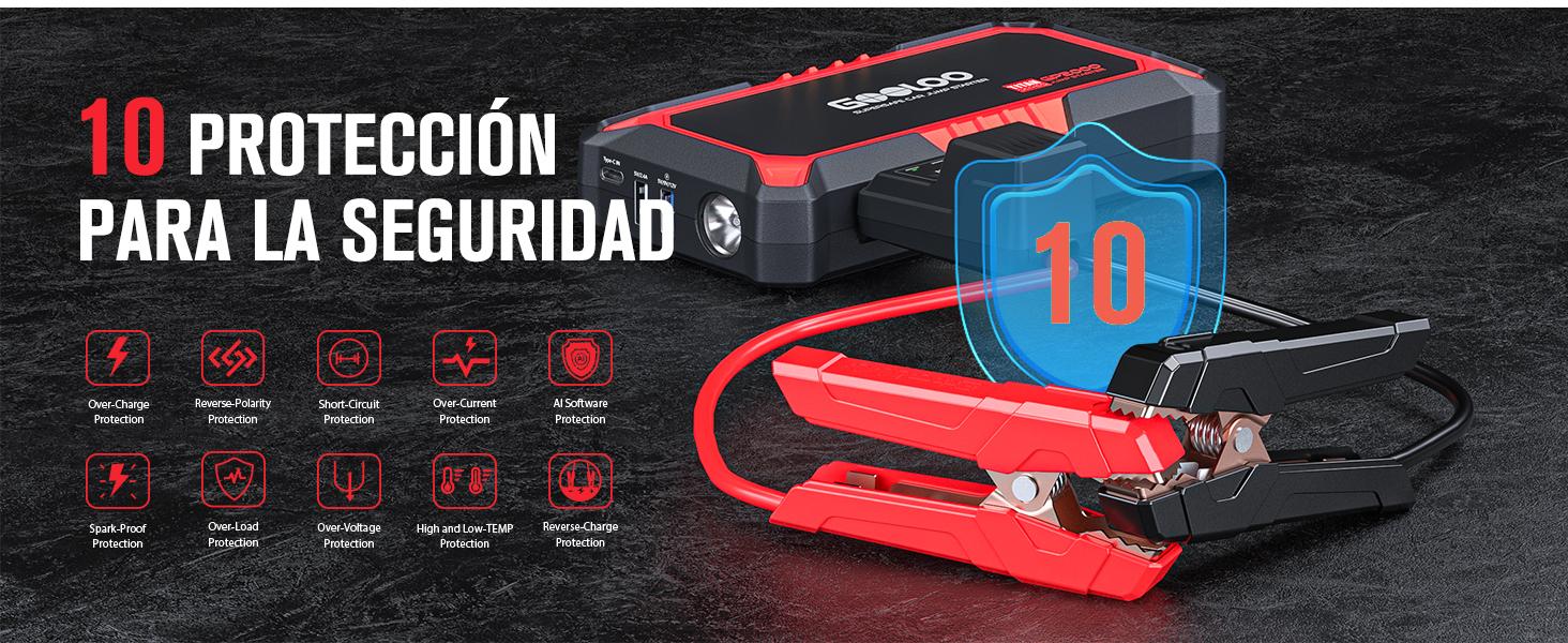 GOOLOO Nuevo arrancador GP2000, arrancador de puente para automóvil de 12 V 2000 A (hasta 8,0 L de gasolina, motores diésel de 6,0 L), cargador de batería portátil SuperSafe, paquete de refuerzo de caja de litio automático con carga rápida USB, rojo