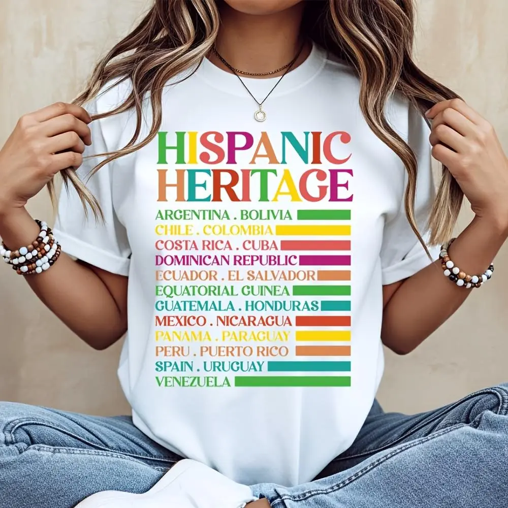 Hispanic Heritage List Of Countries Graphic, T-Shirt, Hispanic Heritage Month Celebration, Casual Daily Wear