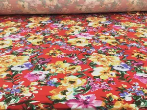 Double Brushed DTY Floral Spandex Stretch Apparel Fabric Red Orange Fuchsia L313