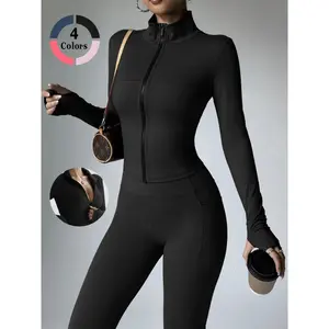 Pure color sport jacket for women, gym wear, slimming fitness jacket, yoga jacket for fitness, Pilates and outdoor sports jacket, fashionable, slimming and versatile jacket, suitable for all seasons, Zippered Jacket
