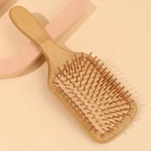 Bamboo Massage Hair Comb, Wide Wooden Bristle Comb, Real Wood Comb, Home Styling Air Cushion Comb, Suitable for Straight and Curly Hair, Hair Styling Combs, Anti Tangle Brush