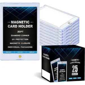 25ct Magnetic Card Holder 35PT, One Touch Protector for Trading Cards, Hard Plastic Sleeves Display Case for Baseball and Sports Cards