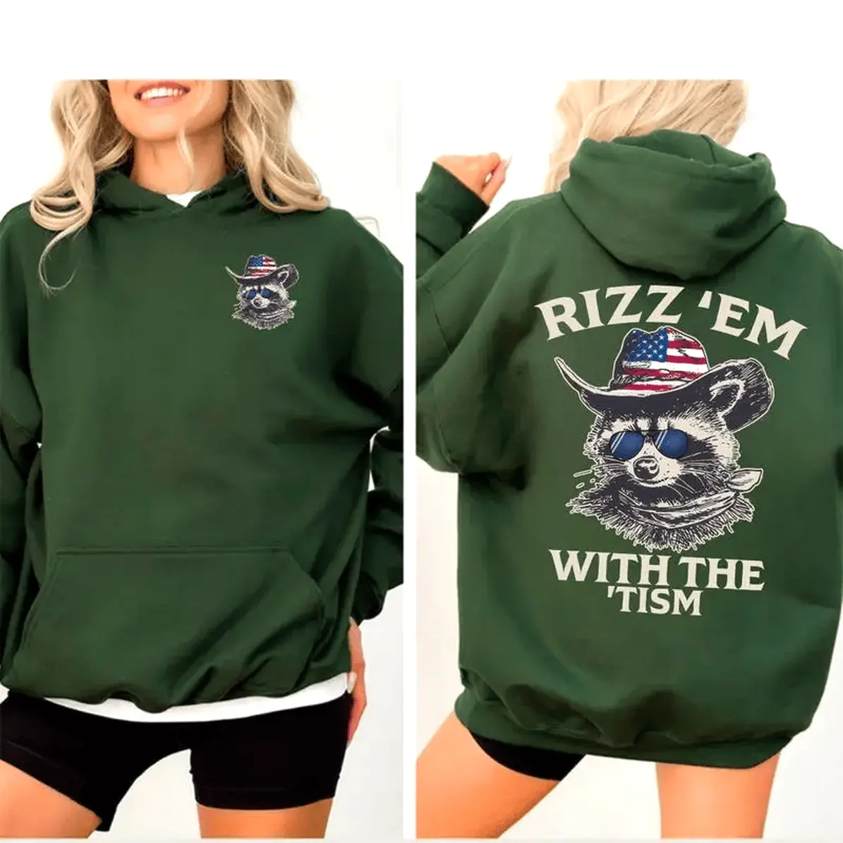 Rizz 'Em With The 'Tism Hoodie Unisex Sweatshirt Hoodie Green Womenswear Hoodied Cotton Any Weather