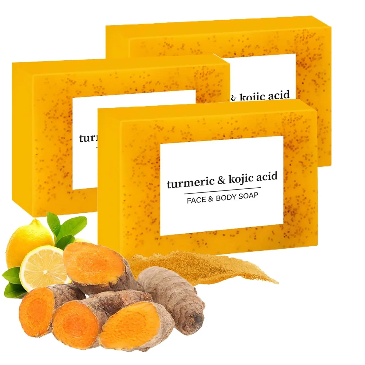 3PCS Lemon Turmeric Soap,Turmeric Soap Bar for Face and Body,Lemon Turmeri c Soa p infused with turmeric Extract, Soft, gentle and effective