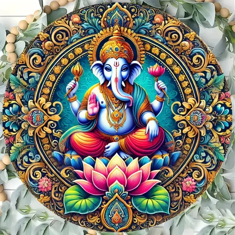 1pc Bohemian Aluminum Foil Engraved Sign - Indian Ganesh Elephant God Logo Badge