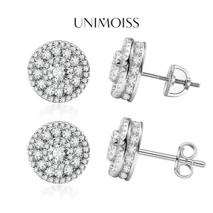 UniMoiss Hip Hop Bling Out Circular Earrings Screw Back Butterfly Back Earrings Moissanite Stud Earring Jewelry Perfect Birthday Mother’s Day Gift for Men Women Wedding Set