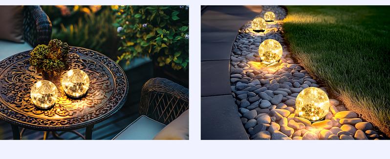 Solar Lights Outdoor for Garden Patio Porch, Multipurpose Solar Ball Shaped Outdoor Lights, Christmas Decor Birthday Gifts for Mom Women, Solar Globe Lights Waterproof Cracked Glass Outdoor Decorations Balcony Backyard glass ball