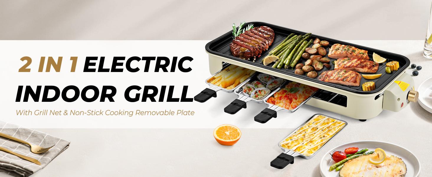 Pukomc Electric Indoor Grill,2 in 1 Indoor Grills for Kitchen with Grill Net & Non-Stick Cooking Removable Plate, Temperature Control, Dishwasher Safe, 1800W Smokeless barbecue Universal Griddle Pukomc Electric Indoor Grill,2 in 1 Indoor Grills for Kitchen with Grill Net & Non-Stick Cooking Removable Plate, Temperature Control, Dishwasher Safe, 1800W Smokeless barbecue Universal Griddle