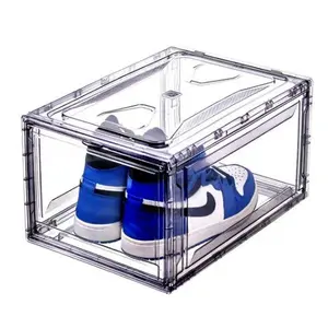 Magnetic Shoe Box Acrylic Storage Boxes Clear Front Side Open Sneaker Organizer for Efficient Shoe Storage Super Clear
