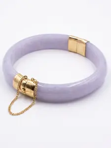 Natural Lavender Jade Hinged Bangle • 14K Gold Clasp • Lilac Burmese Jade Bracelet