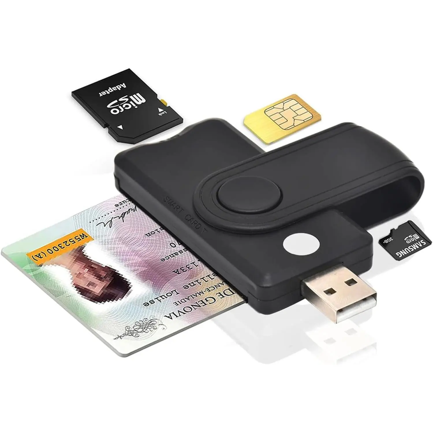5-In-1 Smart Card Reader - DOD Military USB Plug-In Adapter for SIM, SD, TF, ID, IC Cards, Cross-Platform Compatible with Windows, Linux/Unix, MacOS X, Home Use