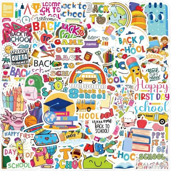 60PCS Back to School Stickers for Kids, Cute School Theme Sticker Pack, Teacher Reward Stickers, Classroom Party Favors & DIY Crafts