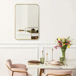 New Melodieux Rectangle Wall Mirror 22" x 30" for Bathroom Gold Metal Deep Frame Mirror Corner Wall Mounted Vanity Mirror for Bedroom Living Room Entryway Wall Decor