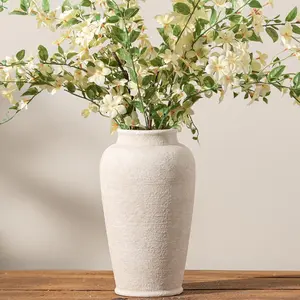 11 Inch Large White Tall Ceramic Flower Vase Rustic Farmhouse Decorative Pottery Vase for Home Decor Table Living Room Entryway Mantel Bedroom Bathroom Kitchen