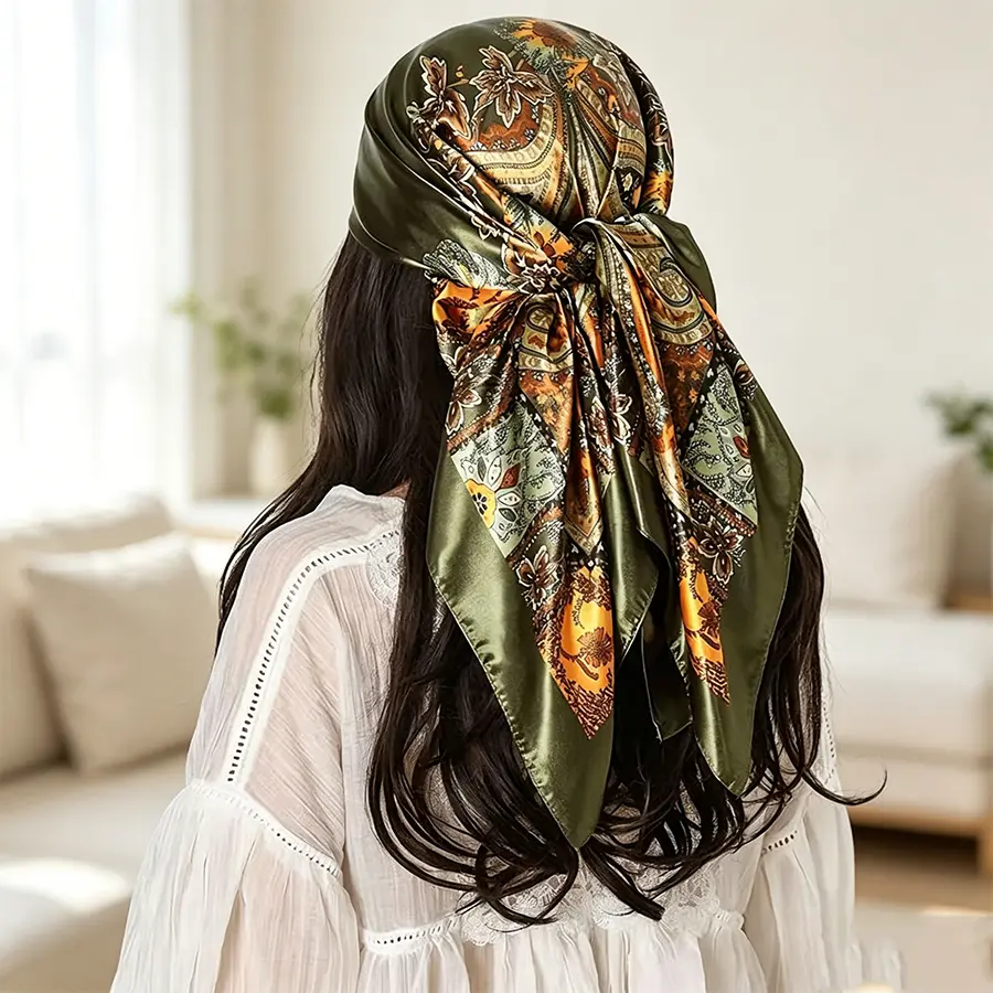 35 inch women's headscarf,Large Square Head Satin Scarf Silk Feeling Hair Scarf Head Scarves Bandana for Women Headscarfs for Women's Hair，shawl