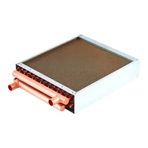 VEVOR Water to Air Heat Exchanger, 14x 14 in Finned Tube HVAC Heat Exchanger Coil with Copper Tubes Aluminum Fins, 65K BTU Output for Outdoor Wood Furnace, Hydronic Heating Cooling Systems