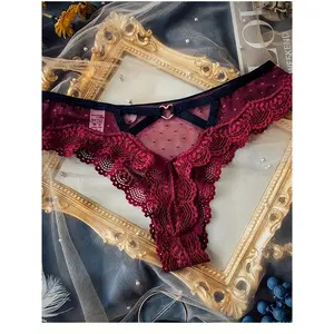 Solid Mesh Contrast Lace Trim Thongs, Hollow Out Heart Decor Panties, Women's Sexy Lingerie & Underwear Black Womenswear Sneaky lingerie