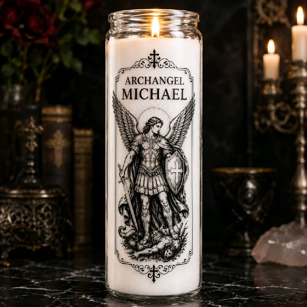 Aarchangel Michael 8in Tall Candle Unscented