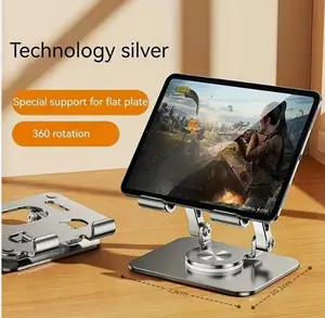 Aluminum Tablet Stand with 360° Rotation, Adjustable & Foldable Design for Heavy Tablets and Universal Cell Phone & Wireless Devices, High-Grade Aluminum Holder, Ergonomic Viewing for Work & Travel