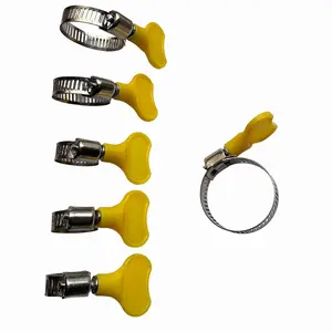 6 Piece Adjustable Multi-Spec Soft Tube Clamps, Multifunctional Pipe Clamp, Key-Type Stainless Steel Worm Gear, Plastic Handle, for Pipes, Cars, Machinery