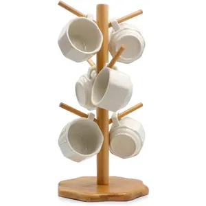 Countertop Mug Tree Stand with 6 Hooks, Octagon Base Coffee Cup Tree