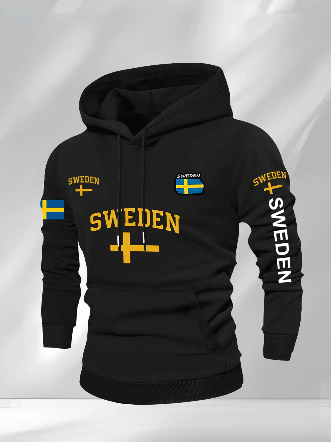 Swedish-style hooded sweater, casual printed pullover