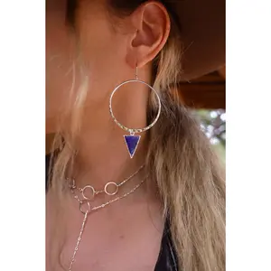 I Trust My Intuition Lapis Lazuli Silver Hoops