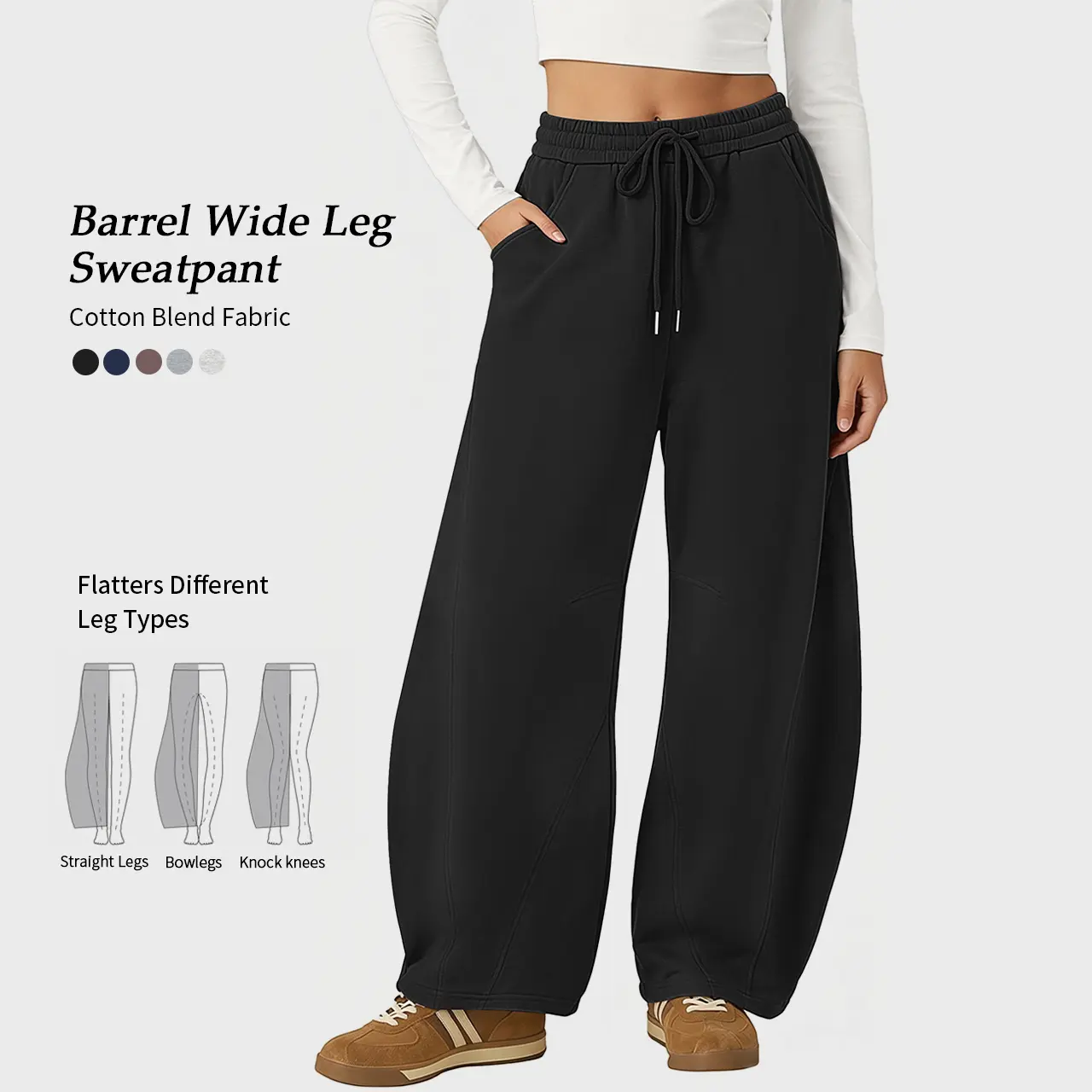 TARSE Womens Cotton Blend Wide-Leg Sweatpants Soft Casual Barrel Pants with Elastic Drawstring Waist and Pockets