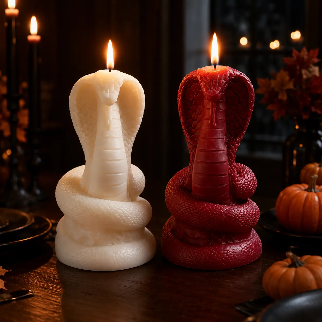 Cobra Snake Candle for Halloween, Unique Sculptural Candle, Spooky Gothic Home Decor for Halloween Party, Table Centerpiece & Fall Decorations
