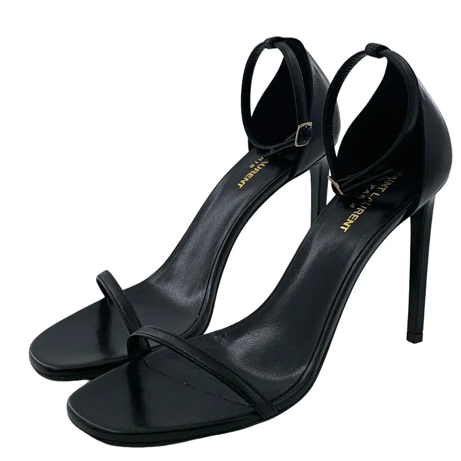 RDLT-Yves Saint Laurent Size 41 Black One‑Strap Buckle Stiletto Heel Sandals-X34662