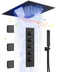 20" Ceiling Mount 2.5 GPM Complete Shower System with LED, Bluetooth Music and Rough in-Valve | Smart Temp Flow | 15 Spray patterns | Revitalize with Body Jets | Quiet Operation | Precision Temperature Control