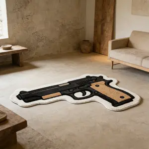 Unusual Shape American Trend Gun-Shaped Carpet Rug, Creative Fashion Modern Art Atmosphere Washable Plush Mat, Soft Area Rug for Living Room Bedroom