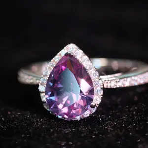 Color Change Alexandrite Ring 925 Sterling Silver Pear Shape Ring
