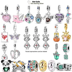 New Arrivals Lucky Clover Charms Beads Original 925 Silver Feizhu Rabbit Robot Golden Bead Pendant Bracelet Birthday DIY Jewelry