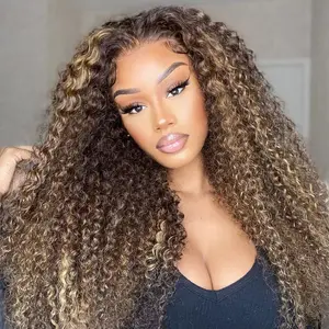 FORGIRLFOREVER Kinky Curly Water Wave Highlight Wig 4/27 Color Pre Plucked Human Hair Wigs 180% Density 13x4 Afro Deep Curly Lace Frontal Wigs