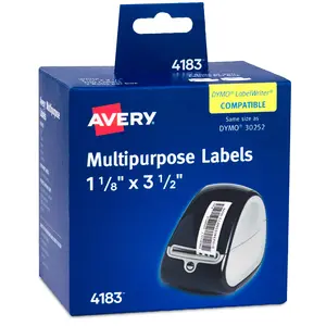 Avery Direct Thermal Roll Labels, 1-1/8" x 3-1/2", White, 350 Multipurpose Labels Per Roll, 2 Rolls (4183)