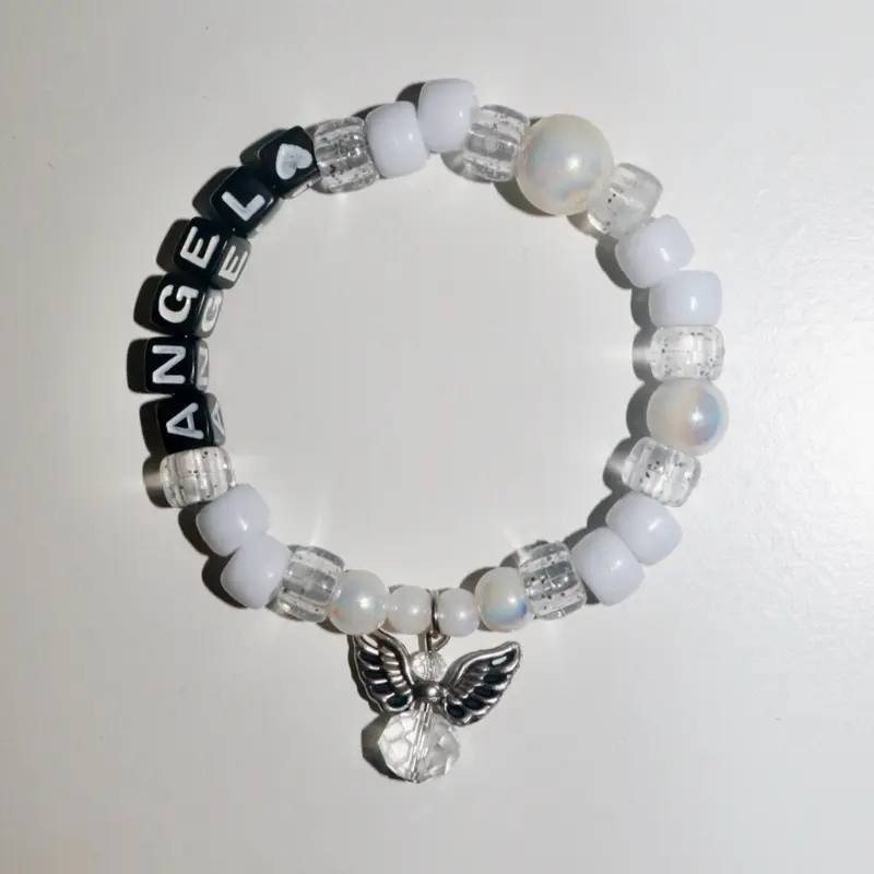 Angel Collection Black & White Angel Wing Charm Bracelet – Handmade Rave Jewelry, Edgy Festival Accessory