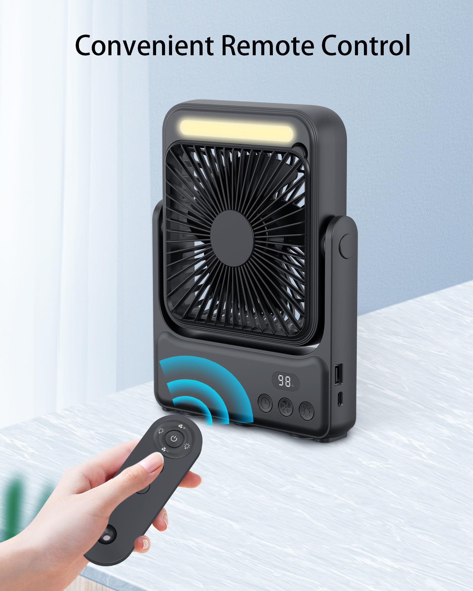 10000mAh Magnetic Ceiling Fan with Light, Rechargeable Hanging Fan with Remote Control, Up to 20H Runtime, Portable Fan for RV Camper Tent Bedroom, Timer & Battery Display