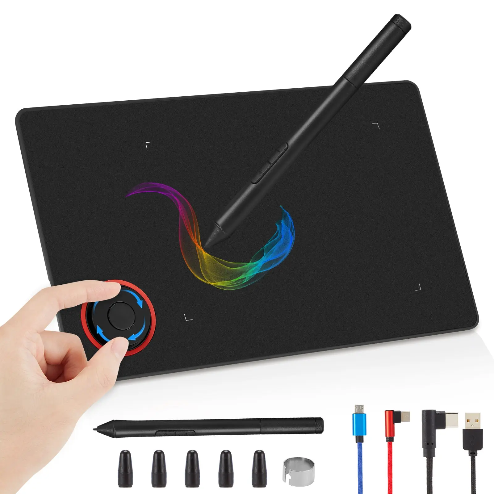 IMAGE Portable Digital Graphics Writing Tablet (8.9×5.3 inches) - Battery-Free 8192 Levels Stylus, 1 Magic Circle, 4 Hot Keys, 5080 DPI, Mouse Replace, USB Port, Compatible with Windows/Mac/Android for Painting & Online Teaching, Black Education Device