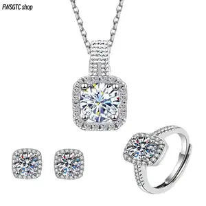 3-piece bridal halo jewelry set combining necklace, earrings and ring. Inlaid with sparkling CZ crystals, it boasts exquisite and glamorous look. Elegant matching suit perfectly fits wedding ceremony and formal occasions.