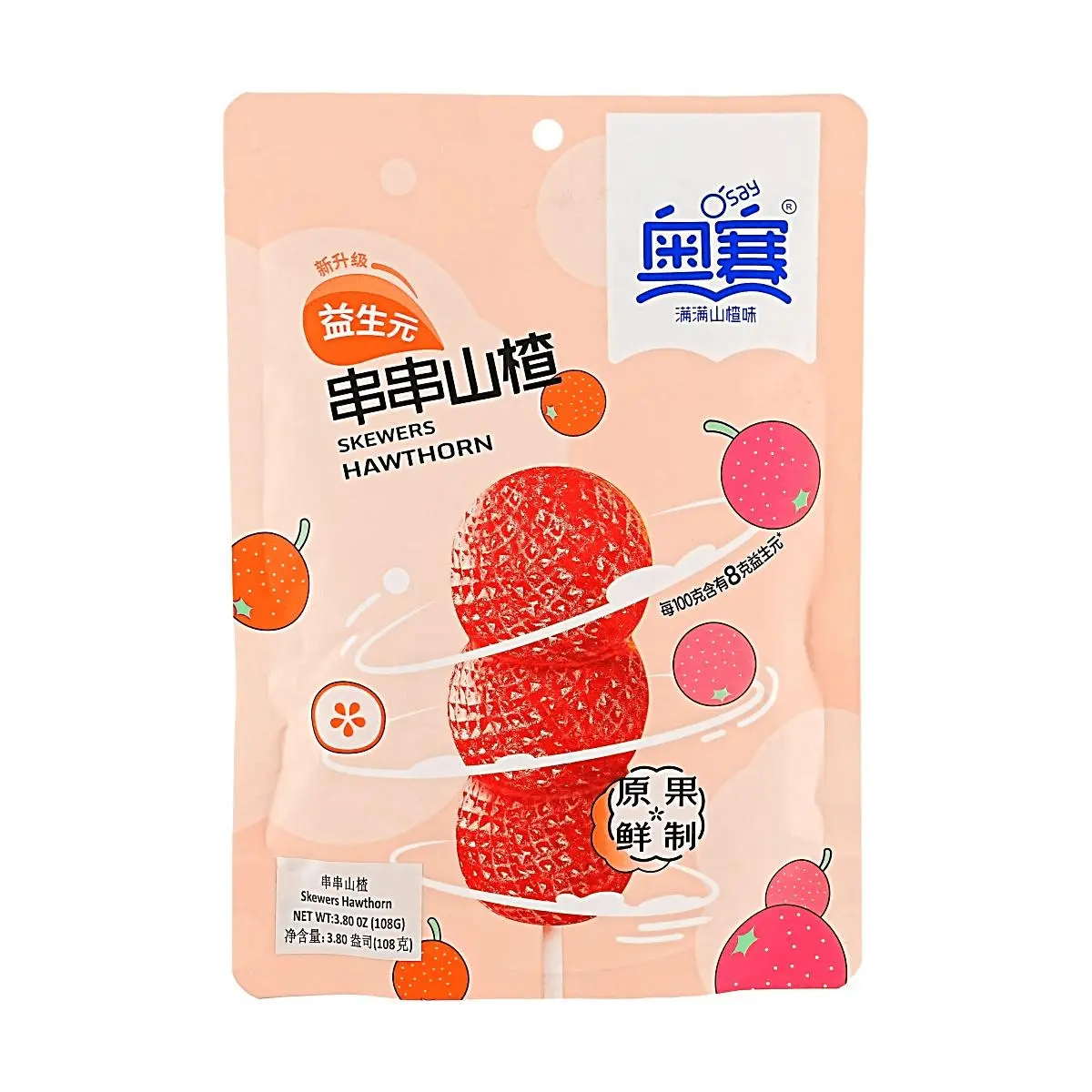 OSAY Prebiotic Hawthorn Skewers 108g - Sweet & Sour Appetizer Snack, Gut Health Support