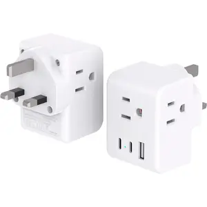 2 Pack  to UK Ireland Travel Plug Adapter, Type G Power Plug Adapter with 3 Outlets 3 USB Ports(2 USB C), European Travel Plug Adapter for  to England London Scotland  Qatar Irish HongKong
