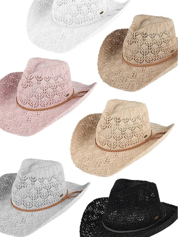 C.C Women's Panama Fedora Summer Horseshoe Lace Knitting Cowboy Hat