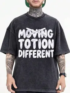 Men'S & Women'S 100% Oversized T-Shirt - Vintage Acid-Wash Black Streetwear Graphic Tee with 'MOVING MOTION DIFFERENT' Slogan Print