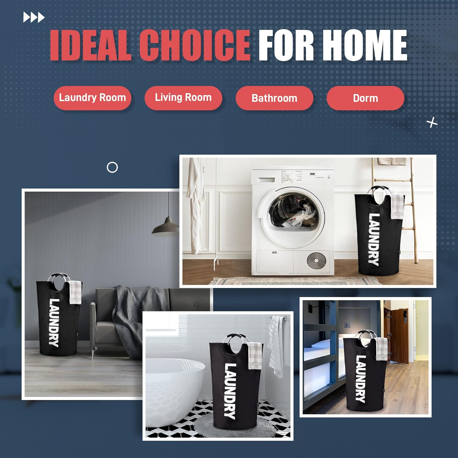 90L Waterproof Laundry Basket Collapsible with Padded Handles, Stands Upright, Easy to Store.