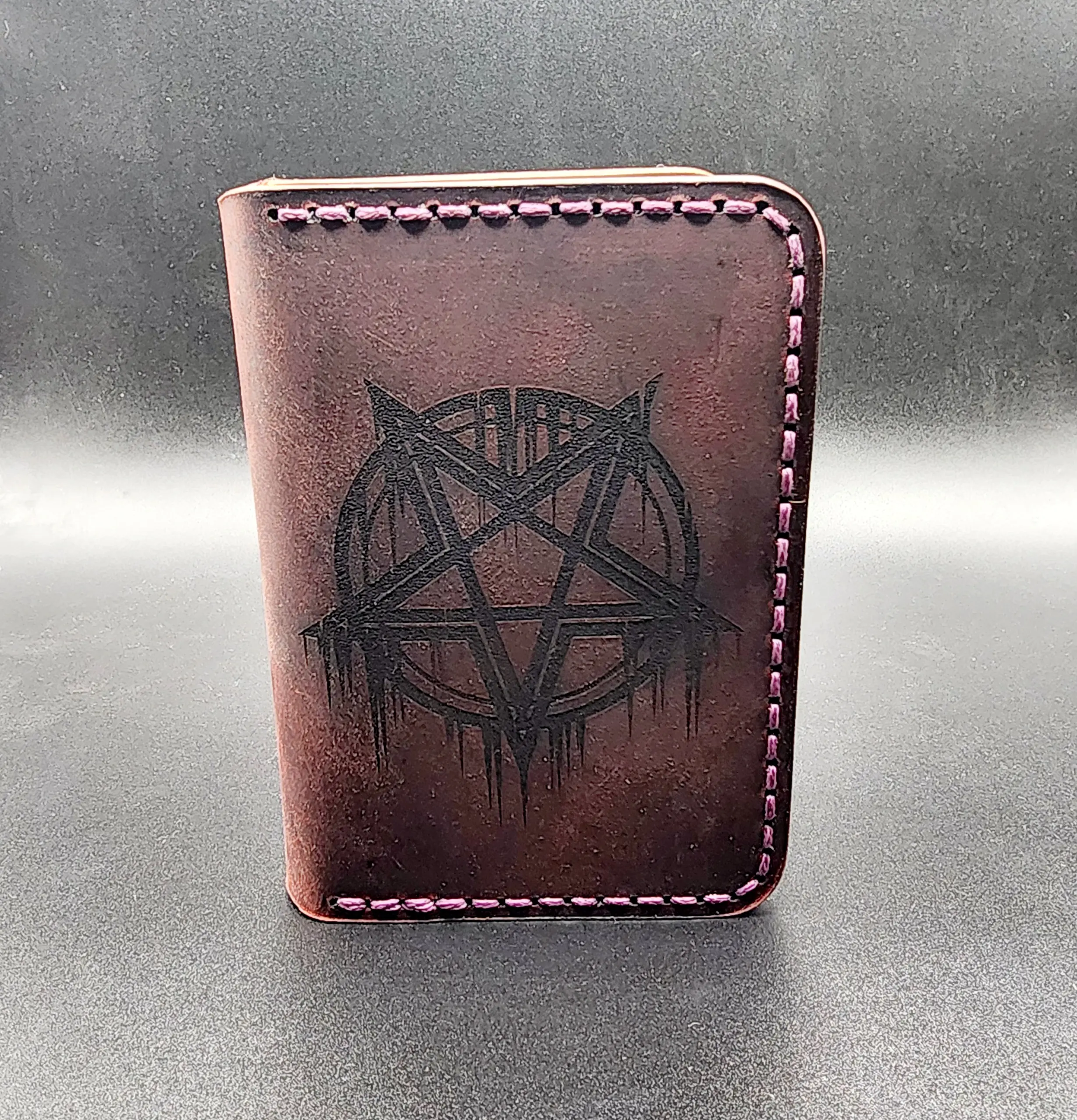 Wallet Leather Full Grain Buffalo and Cowhide Leather Pentagram Laser Engraved Wiccan Wicca Witchcraft