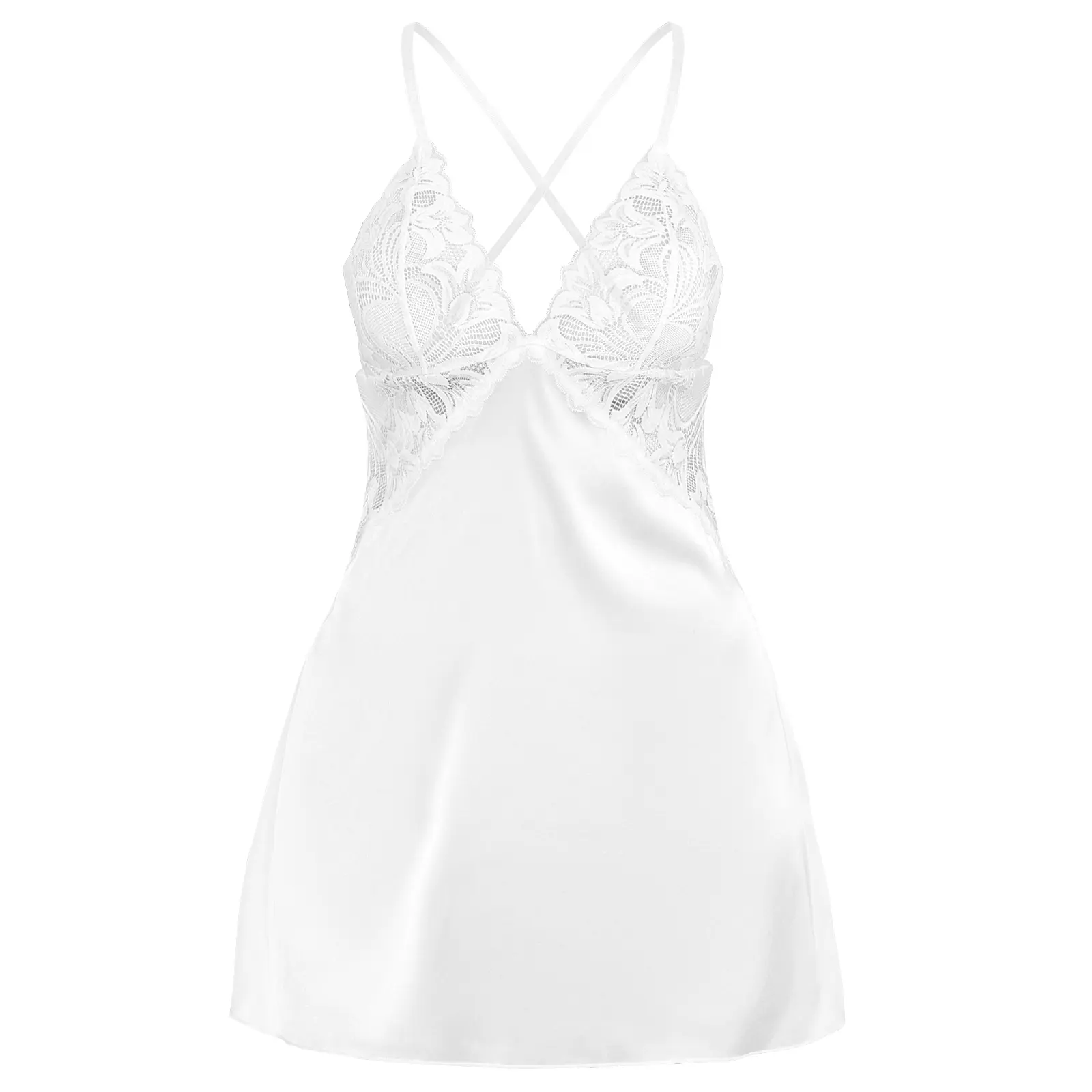Parthenope Women's White Satin Lace Chemise Nightgown V Neck Mini Babydoll  Sleepwear with Adjustable Straps & Floral Lace Cups for Bridal & Honeymoon  Nights - TikTok Shop